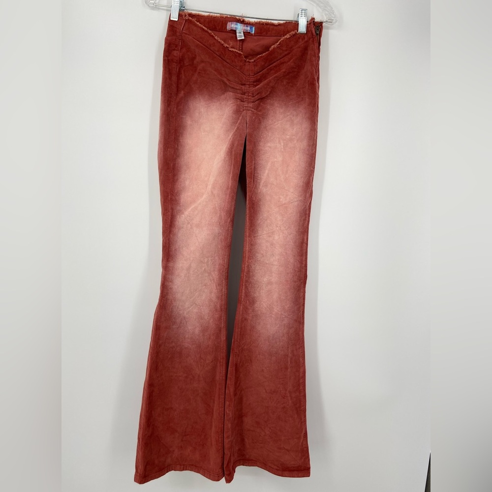 Urban Outfitters, Low Rise Ruched, Wide Leg‎ Velvet orange Red pants, SZ 26